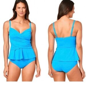 Jantzen Bright Blue Peplum Tankini Swimsuit Set Size 14